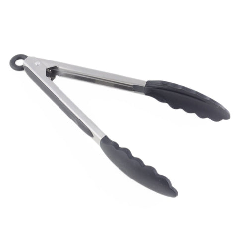 Thunder Group SLTHUT610 9" Stainless Steel Utility Tongs with Black Silicone Grip
