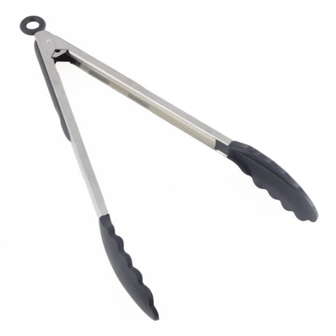 Thunder Group SLTHUT612 12" Stainless Steel Utility Tongs with Black Silicone Tips