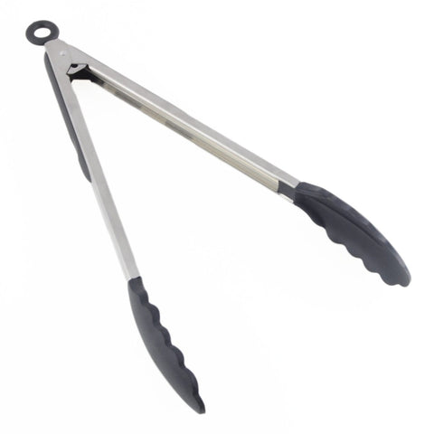 Thunder Group SLTHUT612 12" Stainless Steel Utility Tongs with Black Silicone Tips