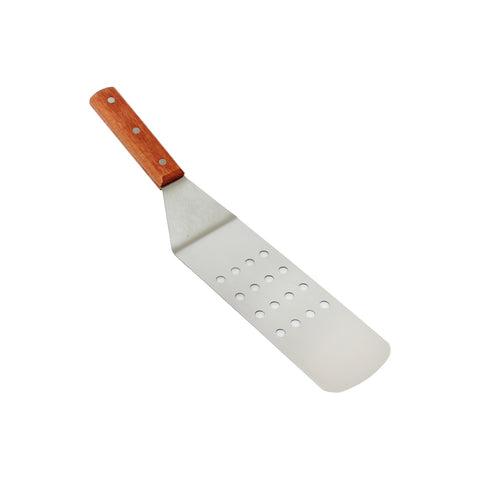 Thunder Group SLTWBT110 10" Perforated Stainless Steel Turner with Wood Handle