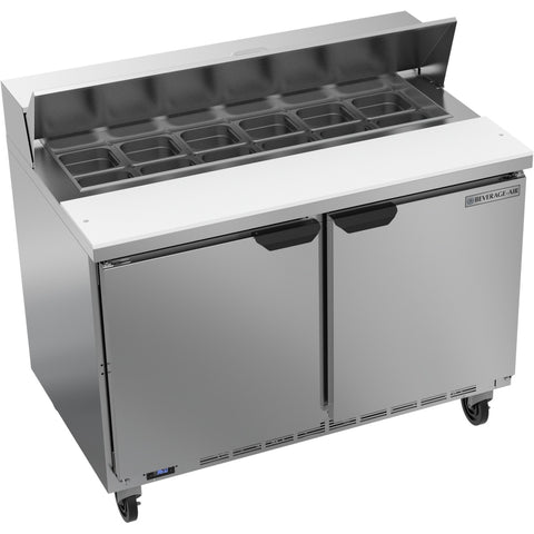 Beverage-Air SPE48HC-12 48" Two-Door Refrigerated Sandwich Prep Table with Standard Top