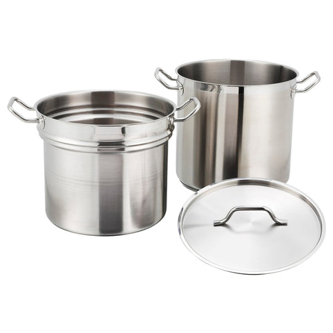 Winco SSDB-16 Stainless Steel Double Boiler with Cover, 16 Quart