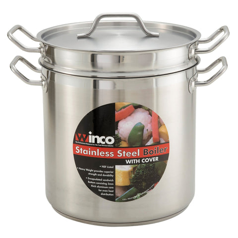 Winco SSDB-16 Stainless Steel Double Boiler with Cover, 16 Quart