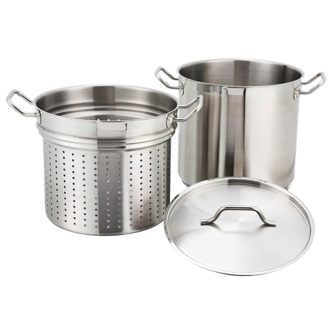 Winco SSDB-20S 20 qt Stainless Steel Steamer/Pasta Cooker, Induction Ready