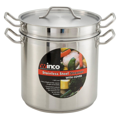 Winco SSDB-20S 20 qt Stainless Steel Steamer/Pasta Cooker, Induction Ready