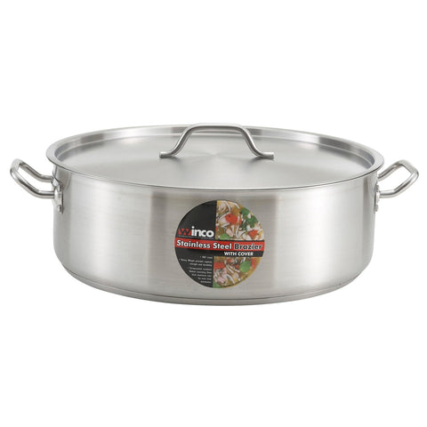 Winco SSLB-30 30-Quart Stainless Steel Brazier with Lid