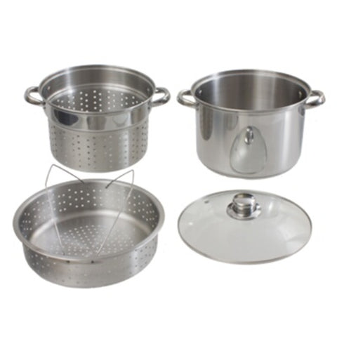 Crestware SSPASTA 8 Qt Pasta Pot Set with Insert, Glass Lid, and Steamer Basket