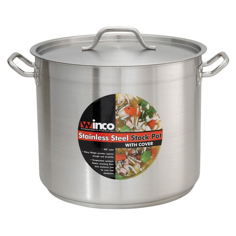 Winco SST-16 16 Qt Stainless Steel Stock Pot with Cover