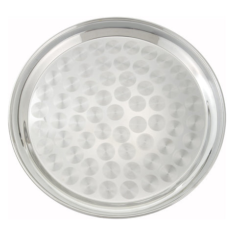 Winco STRS-16 16" Round Stainless Steel Serving Tray with Swirl Pattern