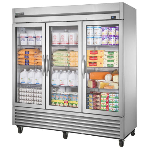 T-72G-HC-FGD01 True 78" 3-Section Reach In Refrigerator w/ Glass Doors
