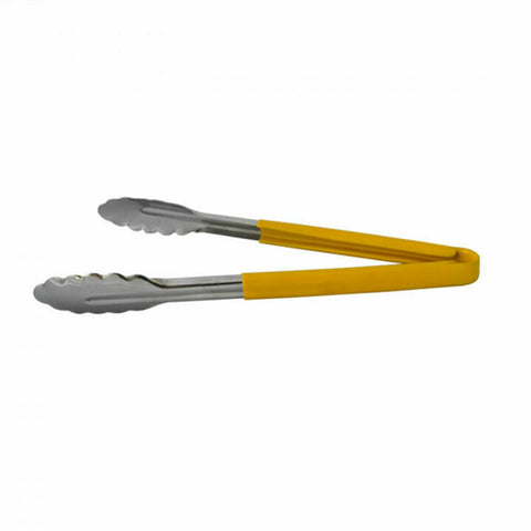 Libertyware T12P-YL 12" Stainless Steel Tongs with Yellow Plastic Coated Handle