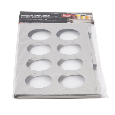 Tablecraft T8 Squeeze Bottle Template - 8-Hole 18-8 Stainless Steel Organizer, Fits Third Size Pan