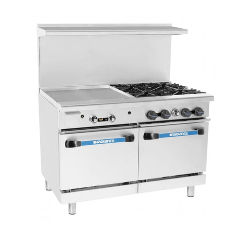 Turbo Air TARG-24G6B Radiance 60 in Gas Range with (6) Open Burners, 24 in Left Griddle and (2) Standard Ovens