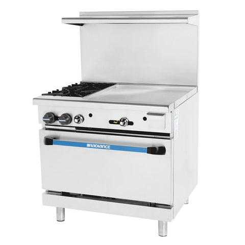 Turbo Air TARG-2B24G Radiance 36 inch Gas Range with 2 Open Burners, 24 inch Right Griddle, Standard Oven