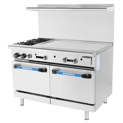 Turbo Air TARG-2B36G 48 Inch Gas Restaurant Range with 2 Open Burners, 36 Inch Right Griddle, Double Ovens