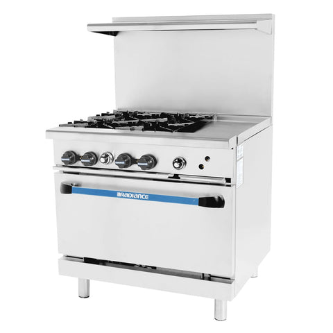 Turbo Air TARG-4B12G Radiance 36 in 4-Burner Gas Range with 12 in Right Griddle and Standard Oven