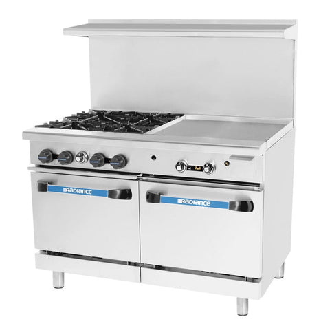 Turbo Air TARG-4B24G 48 in Gas Range with 4 Open Burners, 24 in Right Griddle and 2 Ovens