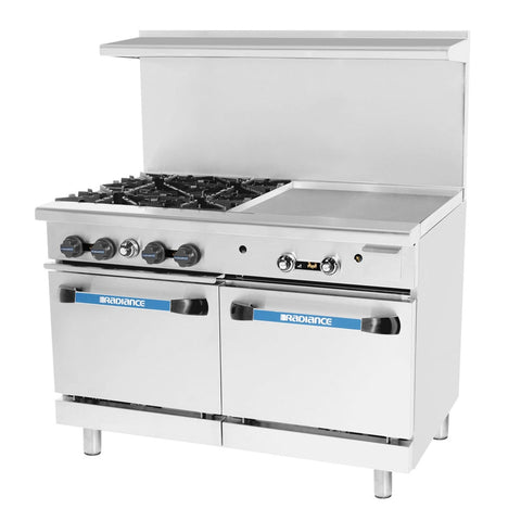 Turbo Air TARG-4B24G 48 in Gas Range with 4 Open Burners, 24 in Right Griddle and 2 Ovens