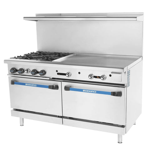 Turbo Air TARG-4B36G Radiance 60 Inch Gas Range with 4 Open Burners, 36 Inch Right Griddle, and Double Ovens