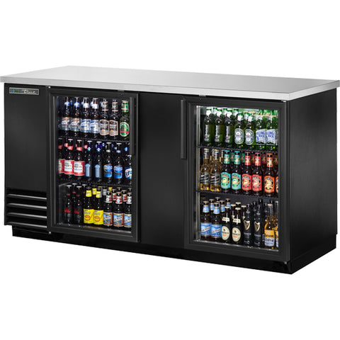 True Mfg. TBB-3G-HC-LD 69" Two-Section Glass Swing Door Back Bar Cooler with LED Lighting and Hydrocarbon Refrigerant