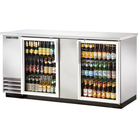 True Manufacturing TBB-3G-S-HC-LD 69" Two-Section Glass Swing Door Back Bar Cooler
