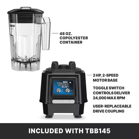 Waring TBB145 Torq 2.0 48 oz Commercial Blender with Toggle Switch
