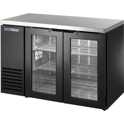 True Manufacturing TBB24-48-2G-Z1-SFT-B-1 Two-Section Back Bar Cooler with Glass Swing Doors, Black