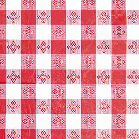 Winco TBCS-52R 52" x 52" Red Checkerboard Square PVC Tablecloth with Flannel Backing