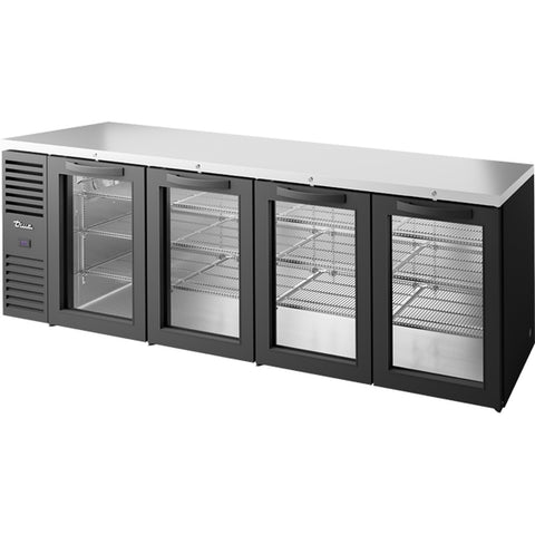 True Mfg. TBR108-RISZ1-L-B-GGGG-1 108" Four-Door Back Bar Refrigerator with Glass Swing Doors, Black