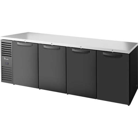 True MFG TBR108-RISZ1-L-B-SSSS-1 108" Black 4-Door Solid Swing Back Bar Refrigerator