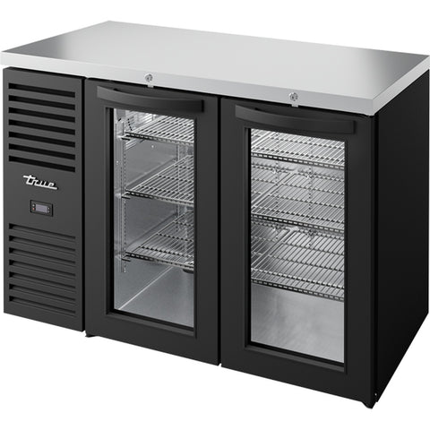 True Mfg TBR48-RISZ1-L-B-GG-1 48" Back Bar Refrigerator with 2 Glass Swing Doors, Black