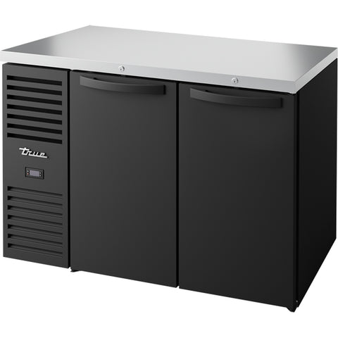 True TBR48-RISZ1-L-B-SS-1 48-Inch Two-Section Back Bar Refrigerator with Solid Swing Doors, Black