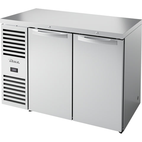 True Mfg. TBR48-RISZ1-L-S-SS-1 48" Two-Section Back Bar Refrigerator with Solid Swing Doors, Stainless