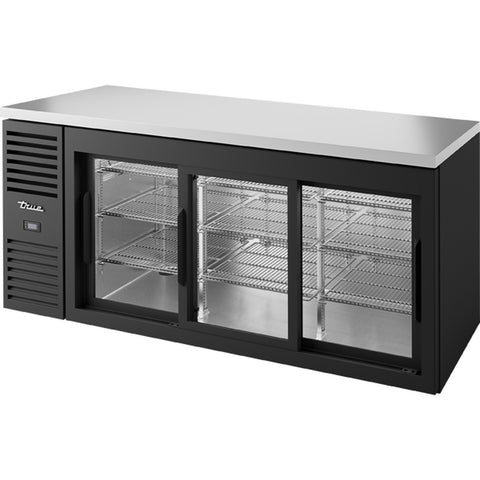 True TBR72-RISZ1-L-B-111-1 72" Back Bar Refrigerator - 3 Sliding Glass Doors, Black, 115V