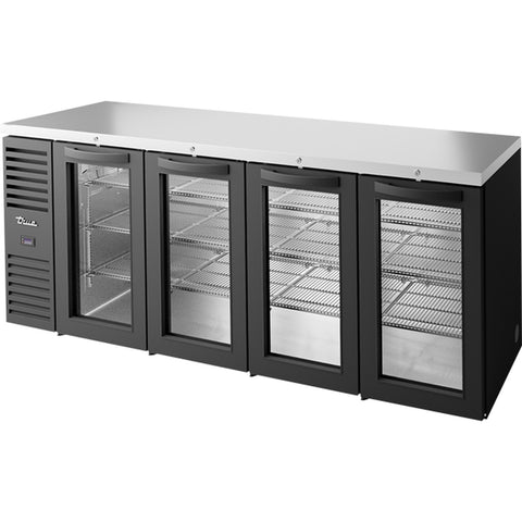 True MFG TBR92-RISZ1-L-B-GGGG-1 92" Premier Bar Four-Section Back Bar Refrigerator with Glass Swing Doors, Black