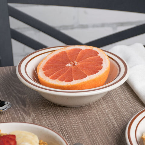 Tuxton China TBS-010 Bahamas 11 oz. Brown Speckle Wide Rim China Grapefruit Bowl
