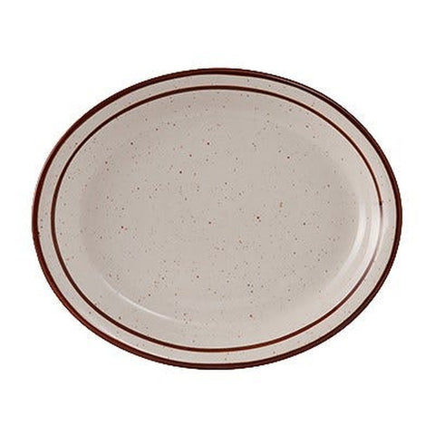 Tuxton China TBS-012 Brown Speckle Narrow Rim Oval China Platter 9-1/2" x 7-1/2"