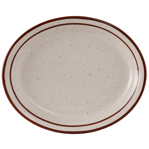 Tuxton China TBS-013 Oval Bahamas Platter - Ceramic, American White/Eggshell with Brown Speckle, 11-1/2" x 9-1/8"