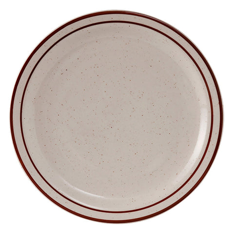 Tuxton China TBS-016 10-1/2" Round Bahamas Plate - Ceramic, American White/Eggshell with Brown Speckle