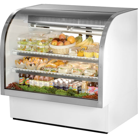 True Manufacturing TCGG-48-HC-LD 48" Curved Glass Refrigerated Deli Display Case with Hydrocarbon Refrigerant and LED Lighting