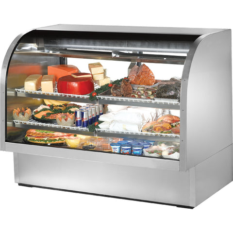 True Manufacturing TCGG-60-S-HC-LD 60" Stainless Steel Curved Glass Refrigerated Deli Display Case