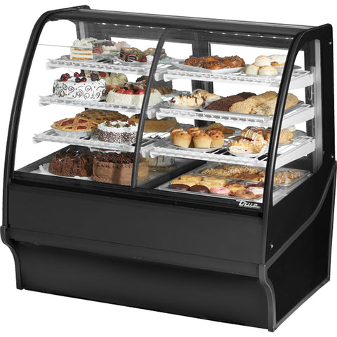 True Manufacturing TDM-DZ-48-GE/GE-B-W 48" Curved Glass Dual Zone Merchandiser Refrigerator