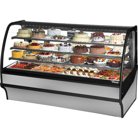True Mfg. TDM-R-77-GE/GE-S-S 77" Curved Glass Refrigerated Display Merchandiser, Stainless Exterior and Interior