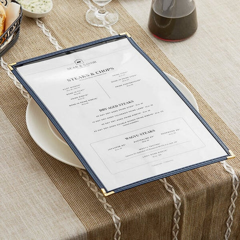 H. Risch TES 8.5X14 DS #07 CRN-A Blue 2-View Vinyl Menu Cover, 8.5" x 14"