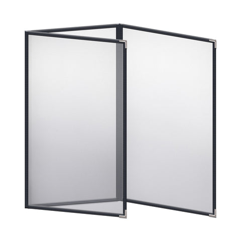 H. Risch, Inc. TET 8.5X14 BLUE - Triple Pocket 6-View Foldout Vinyl Menu Cover, 8-1/2" x 14\" Blue Leatherette with Silver Decorative Corners