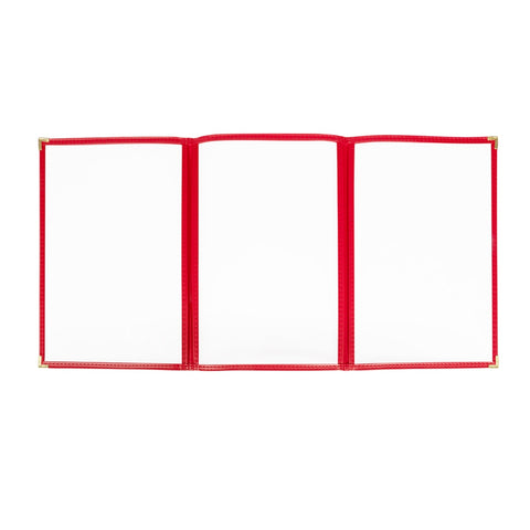 H. Risch TET 8.5X14 DS #03 Triple Pocket Vinyl Menu Cover, 8-1/2" x 14\" Red Leatherette