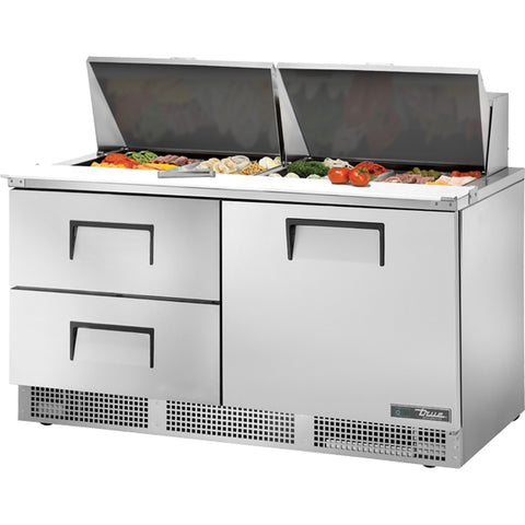 True Manufacturing TFP-64-24M-D-2 64" Mega Top Refrigerated Sandwich Prep Table with 1 Door and 2 Drawers