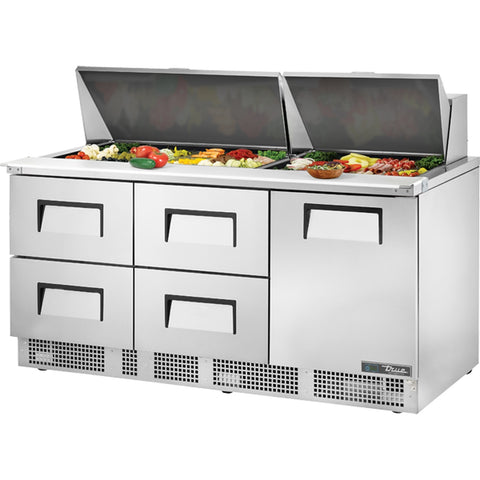True Manufacturing TFP-72-30M-D-4-HC 72" Mega Top Sandwich/Salad Prep Table, 1 Door and 4 Drawers