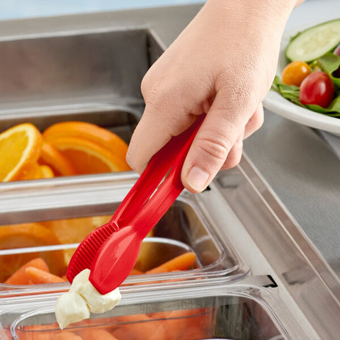 Cambro TG6404 Lugano 6" Red Flat Grip Plastic Serving Tongs