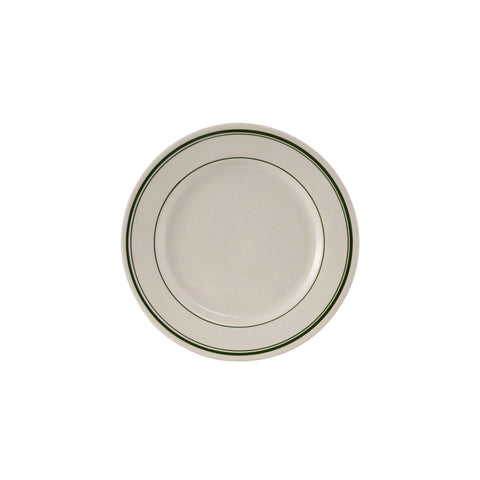 Tuxton China TGB-005 Green Bay 5-1/2" Round Eggshell China Plate with Green Bands